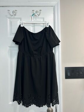 Black Off-Shoulder Dress with Laser-Cut Hem